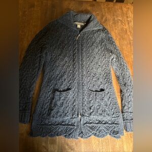Inis Crafts Ireland Sweater 100% Merino Wool‎ Gray Medium Fisherman Fall Knit